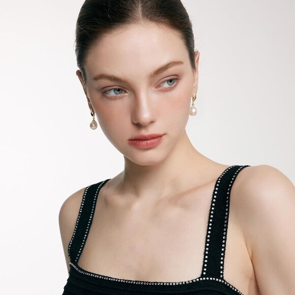 18K Gold Plated Freshwater Pearl Dangle Earrings for Women Wedding Gift - Picture 5 of 9